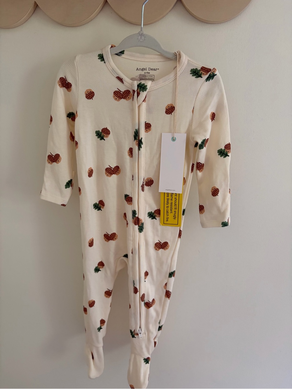 Angel Dear Cream Footed One-Piece with acorn Print